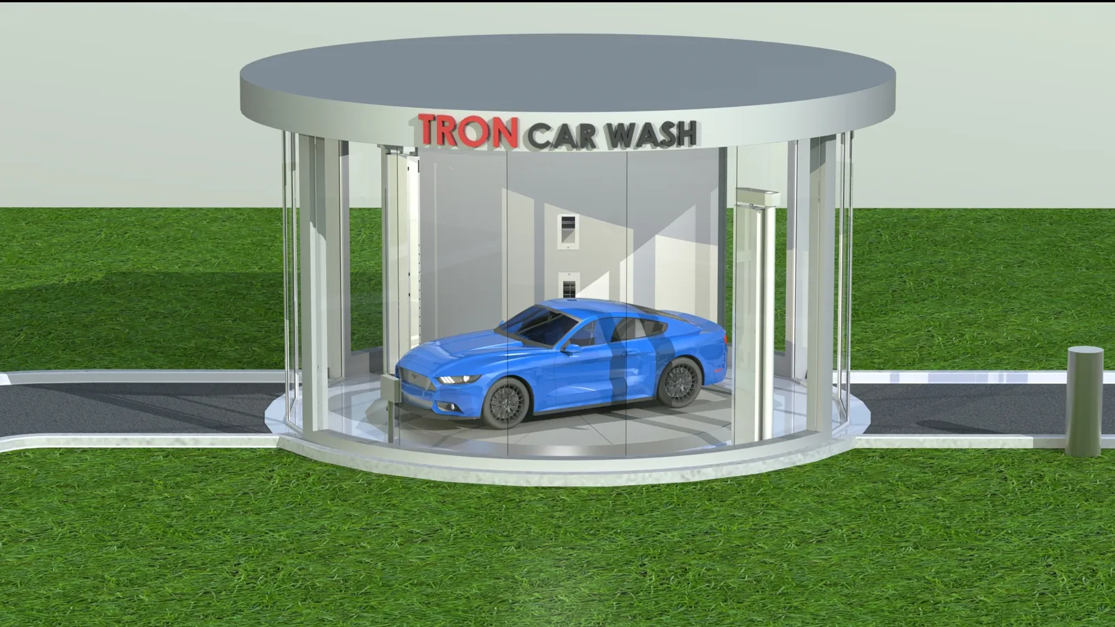 Turntable car wash with a car on the turntable