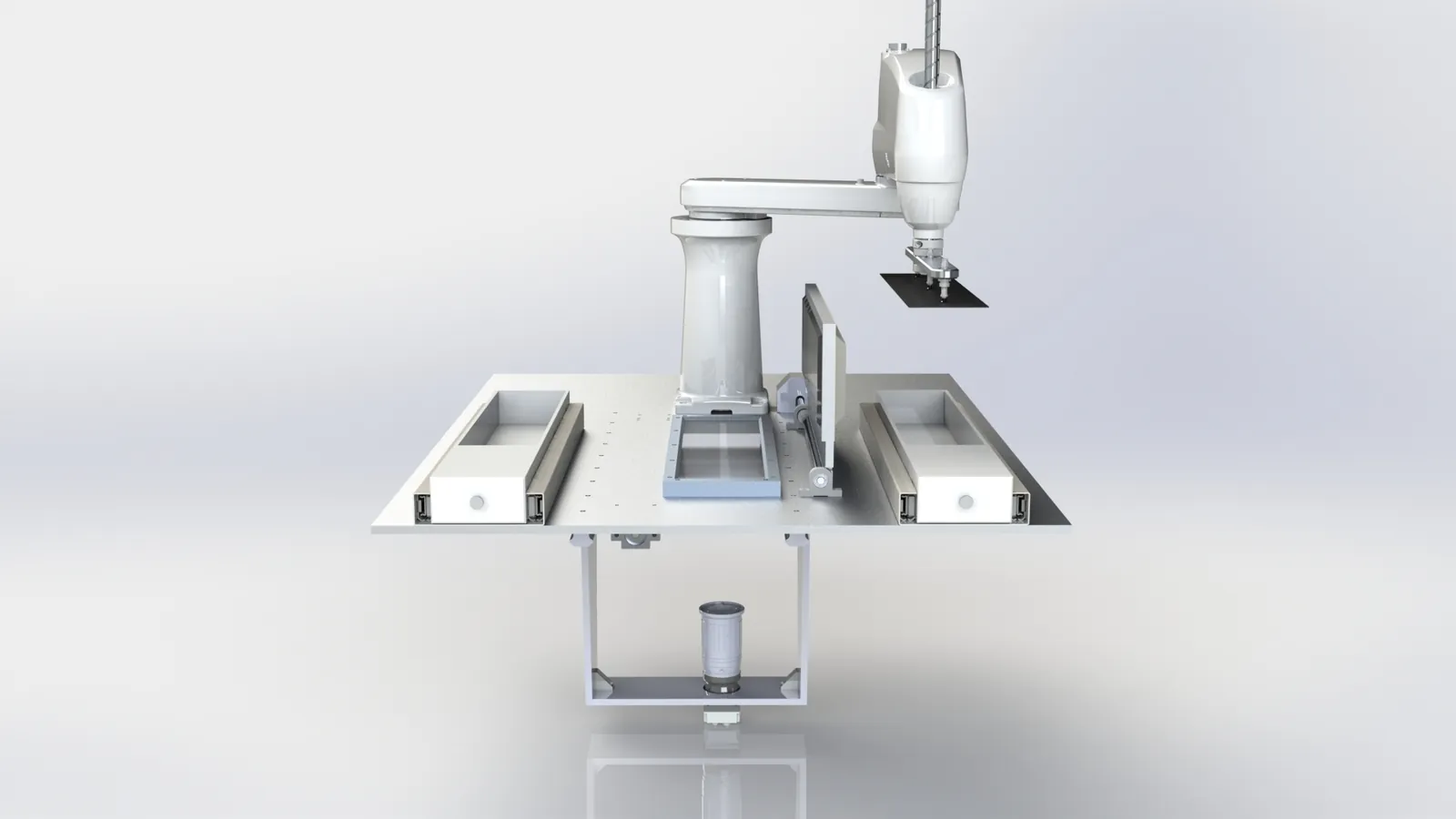 SCARA robot, film trays and tilted scan bed