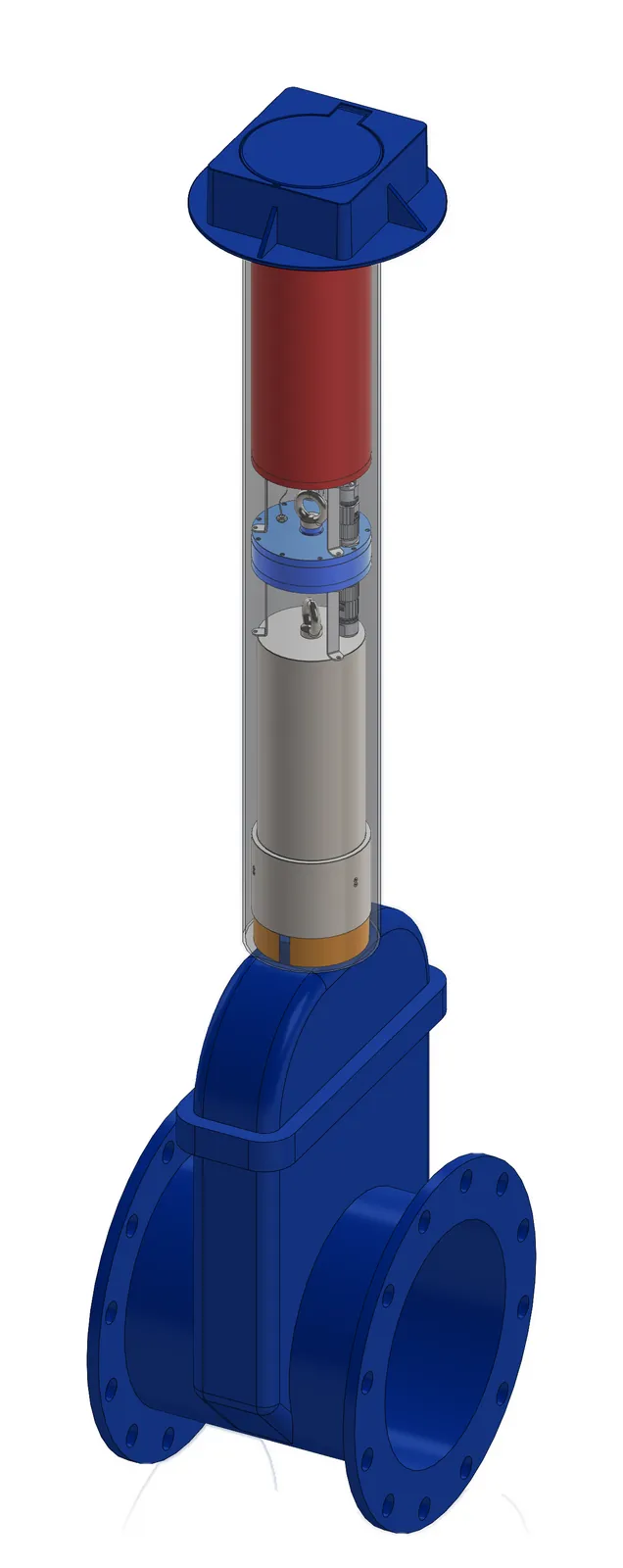 Motor drive on a buried gate valve, inside its protective pipe