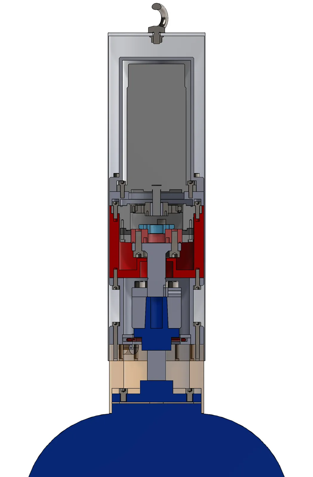 Section view of the planetary gearbox and stem latch