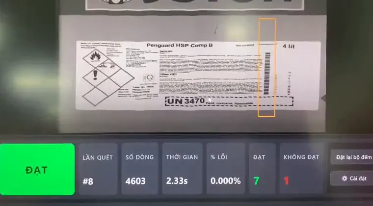 Inspection screen, pass and fail on each can